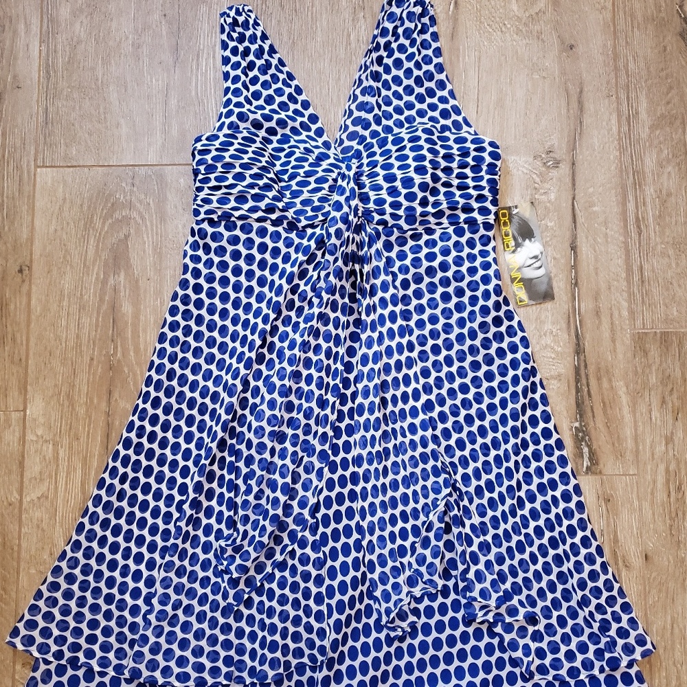 Donna Ricco blue polka dotted dress